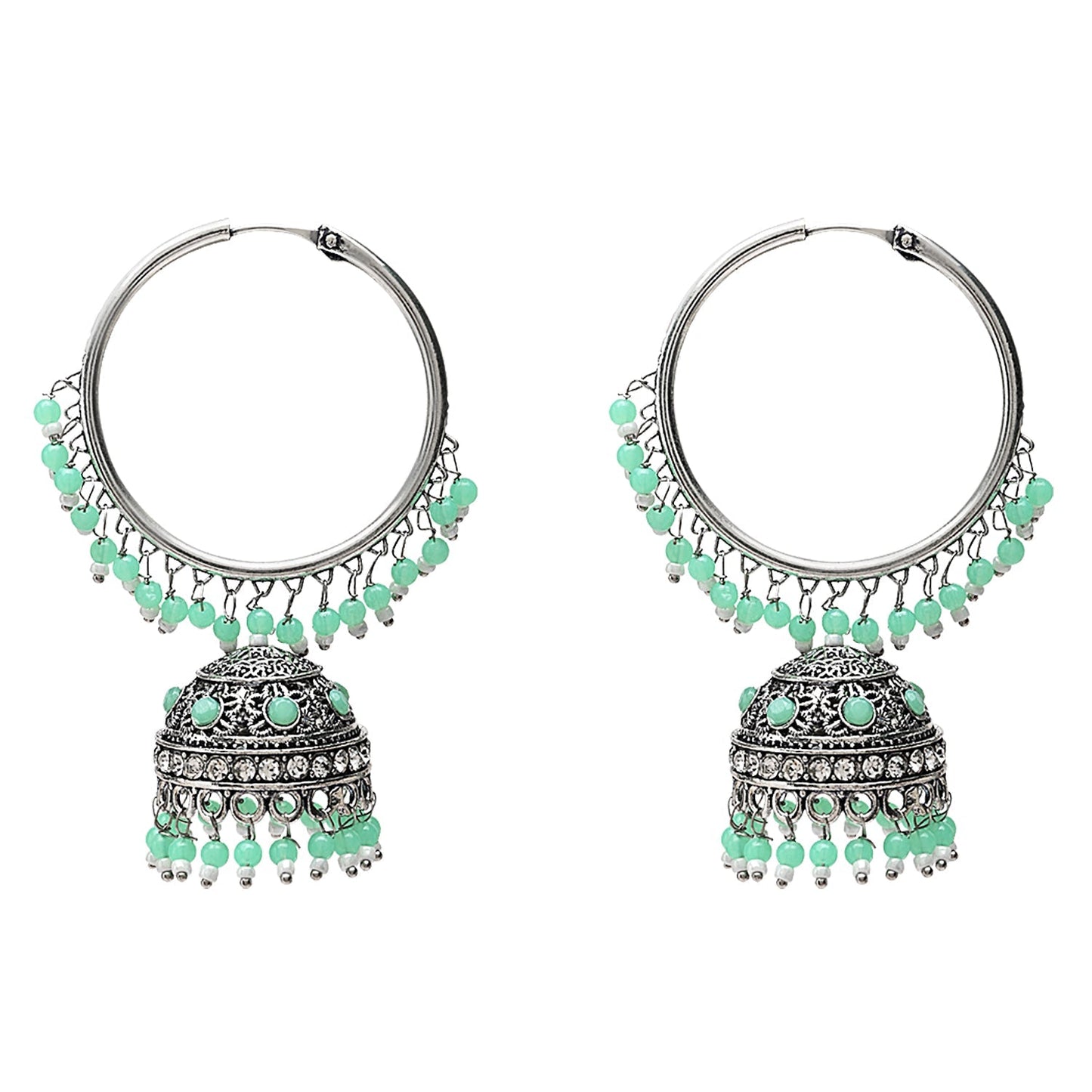Women's Silver Plated Traditional Handcrafted Mint Pearl Jhumki Earrings (E3060Zmin)