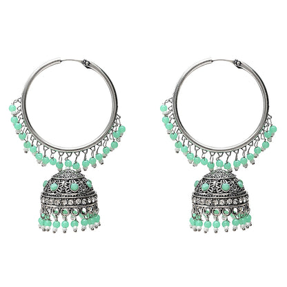 Women's Silver Plated Traditional Handcrafted Mint Pearl Jhumki Earrings (E3060Zmin)