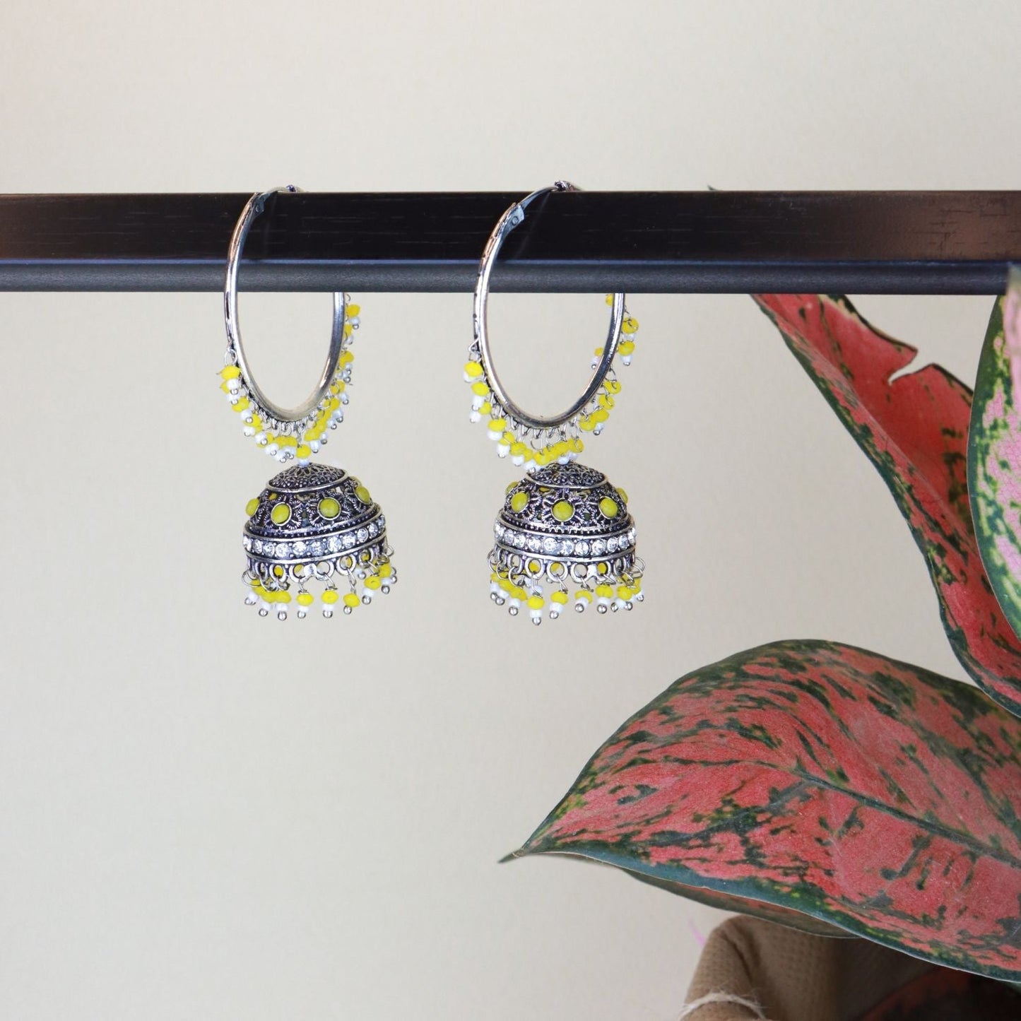 Women's Silver Plated Traditional Handcrafted Yelllow Pearl Jhumki Earrings (E3060Zy)