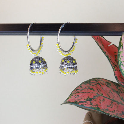 Women's Silver Plated Traditional Handcrafted Yelllow Pearl Jhumki Earrings (E3060Zy)