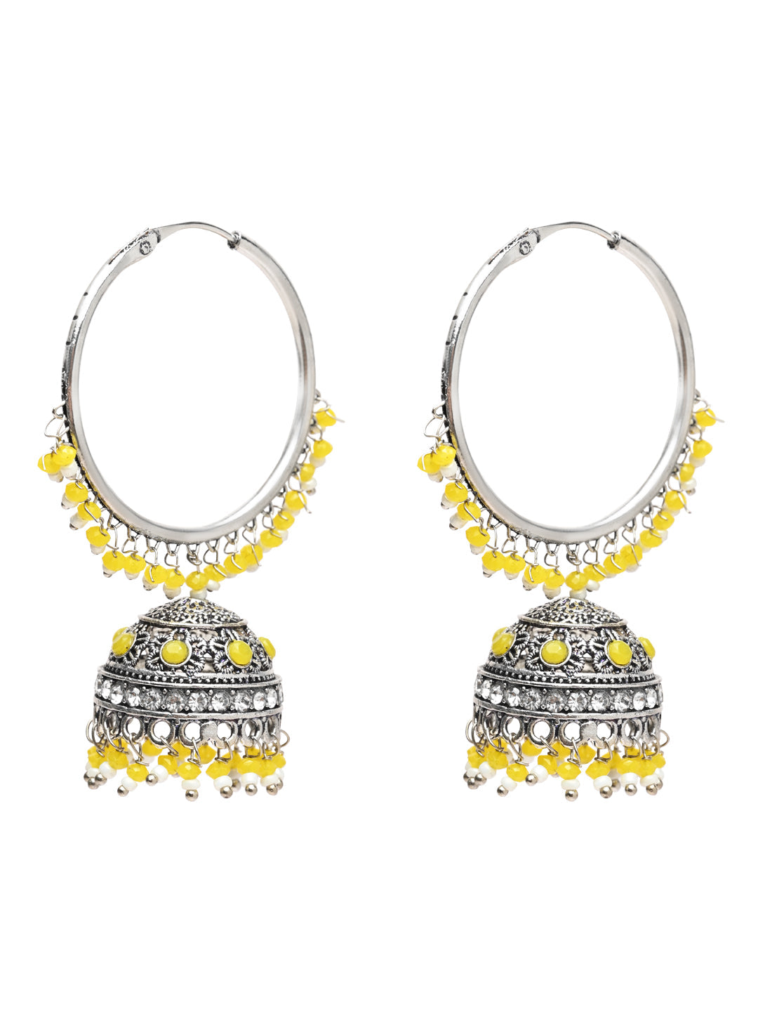 Women's Silver Plated Traditional Handcrafted Yelllow Pearl Jhumki Earrings (E3060Zy)