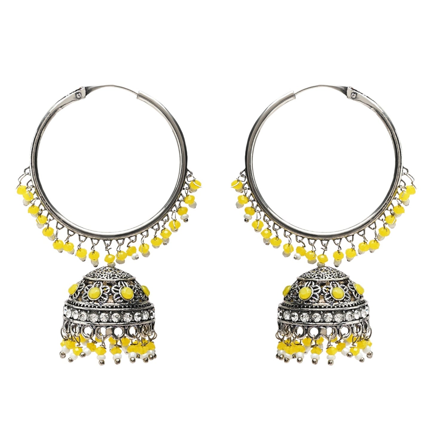 Women's Silver Plated Traditional Handcrafted Yelllow Pearl Jhumki Earrings (E3060Zy)
