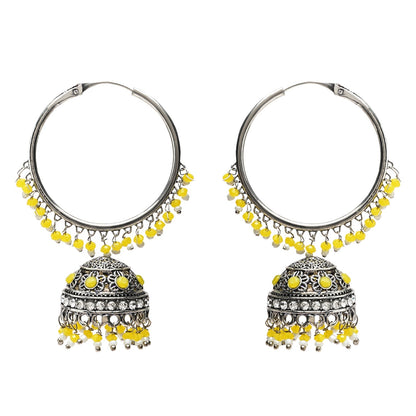 Women's Silver Plated Traditional Handcrafted Yelllow Pearl Jhumki Earrings (E3060Zy)
