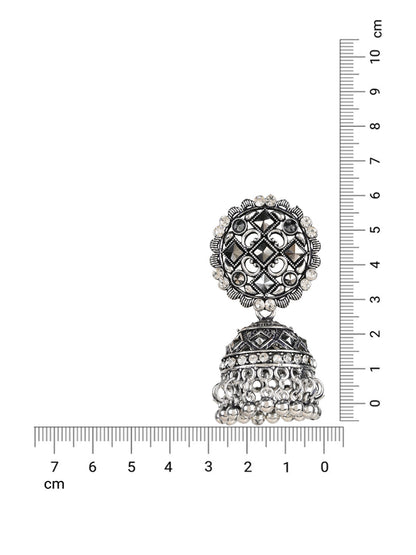 Women's 18K Silver Oxidised Traditional Kundan & Stone Studded Jhumka Earrings (E3064Ox)