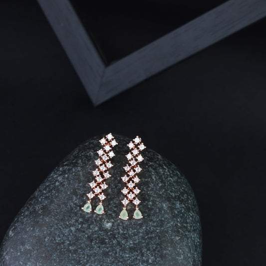 Women's Valentine'S Special Rose Gold Plated Glittering American Diamond Stone Studded Dangle & Drop Earrings (E3065Min)