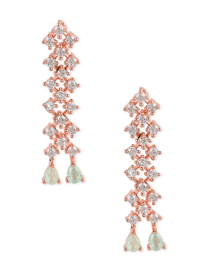 Women's Valentine'S Special Rose Gold Plated Glittering American Diamond Stone Studded Dangle & Drop Earrings (E3065Min)
