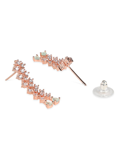 Women's Valentine'S Special Rose Gold Plated Glittering American Diamond Stone Studded Dangle & Drop Earrings (E3065Min)