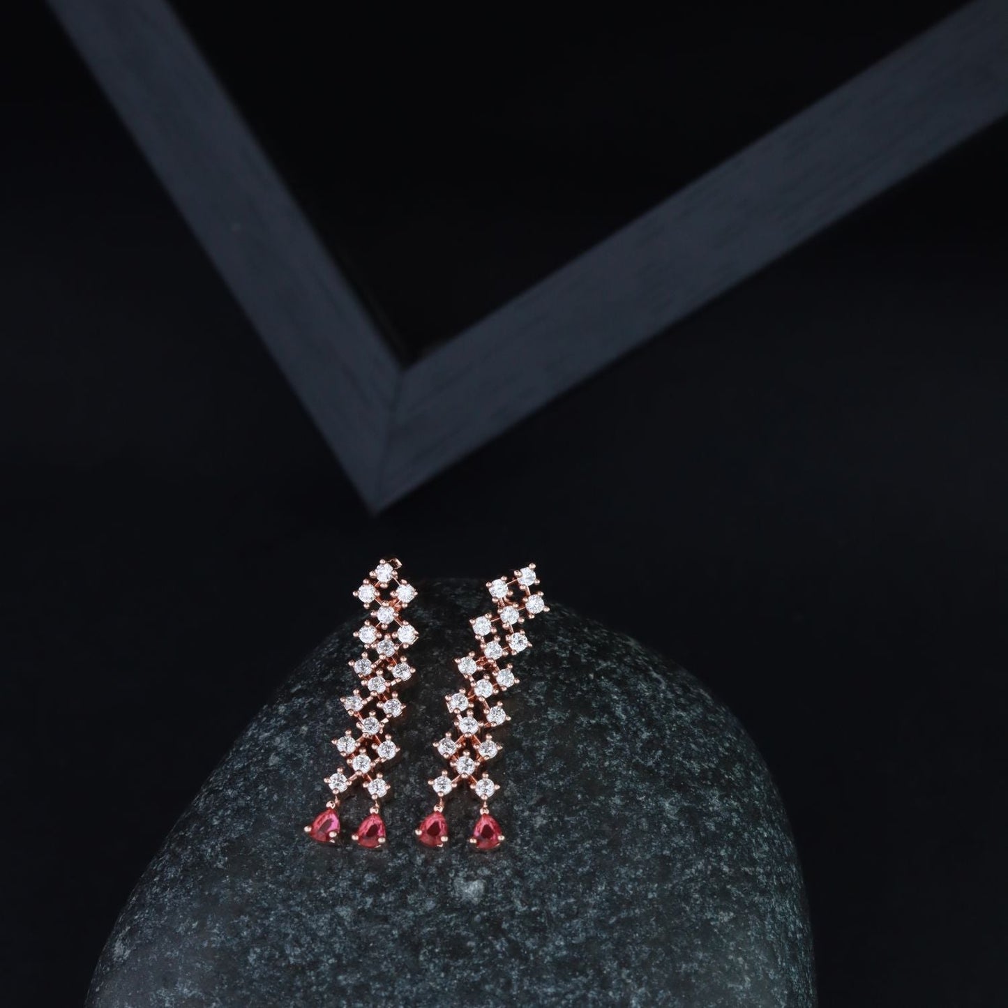 Women's Valentine'S Special Rose Gold Plated Glittering American Diamond Stone Studded Dangle & Drop Earrings (E3065Q)