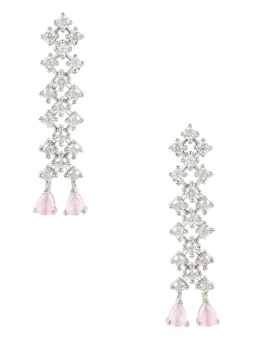 Women's Valentine'S Special 18K Silver Plated Glittering Crystal Pink Ad Stone Dangle & Drop Earrings (E3065Zpi)