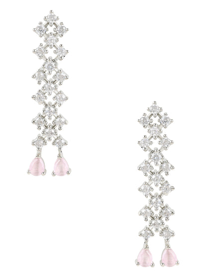 Women's Valentine'S Special 18K Silver Plated Glittering Crystal Pink Ad Stone Dangle & Drop Earrings (E3065Zpi)