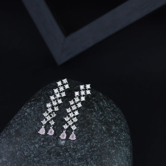 Women's Valentine'S Special 18K Silver Plated Glittering Crystal Pink Ad Stone Dangle & Drop Earrings (E3065Zpi)