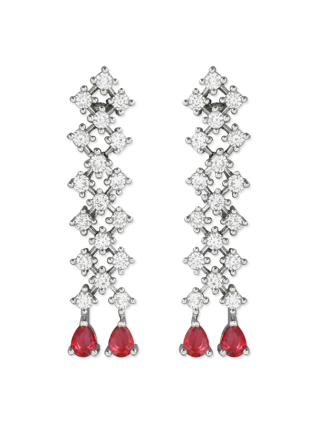 Women's Valentine'S Special Silver Plated Glittering Crystal Pink Ad Stone Dangle & Drop Earrings (E3065Zq)