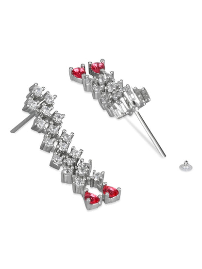 Women's Valentine'S Special Silver Plated Glittering Crystal Pink Ad Stone Dangle & Drop Earrings (E3065Zq)