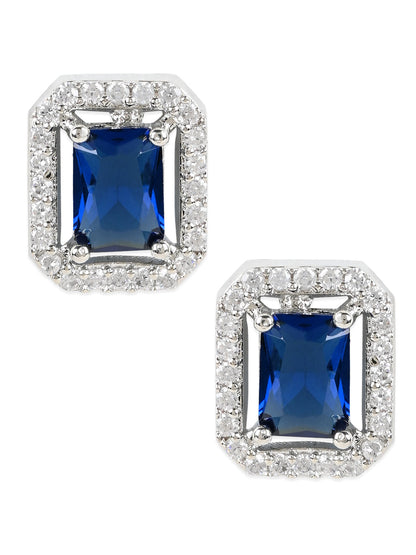 Women's Valentine'S Special 18K Silver Plated Blue Cz & American Diamond Beautiful Studs Earrings (E3066Zbl)