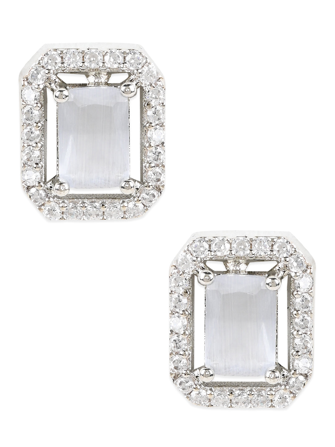 Women's Valentine'S Special 18K Silver Plated Grey Cz & American Diamond Beautiful Studs Earrings (E3066Zgr)