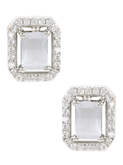 Women's Valentine'S Special 18K Silver Plated Grey Cz & American Diamond Beautiful Studs Earrings (E3066Zgr)