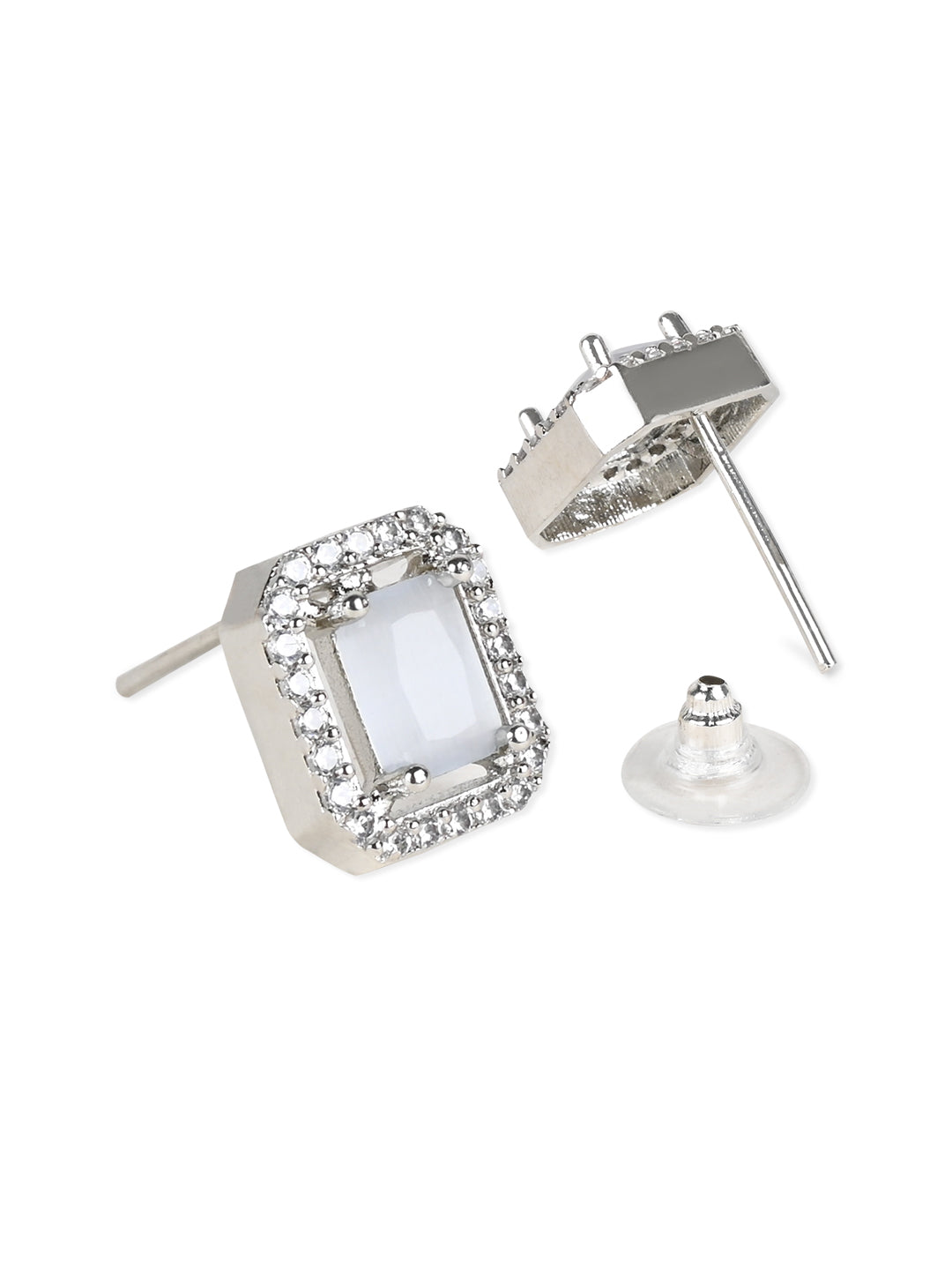 Women's Valentine'S Special 18K Silver Plated Grey Cz & American Diamond Beautiful Studs Earrings (E3066Zgr)