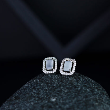 Women's Valentine'S Special 18K Silver Plated Grey Cz & American Diamond Beautiful Studs Earrings (E3066Zgr)