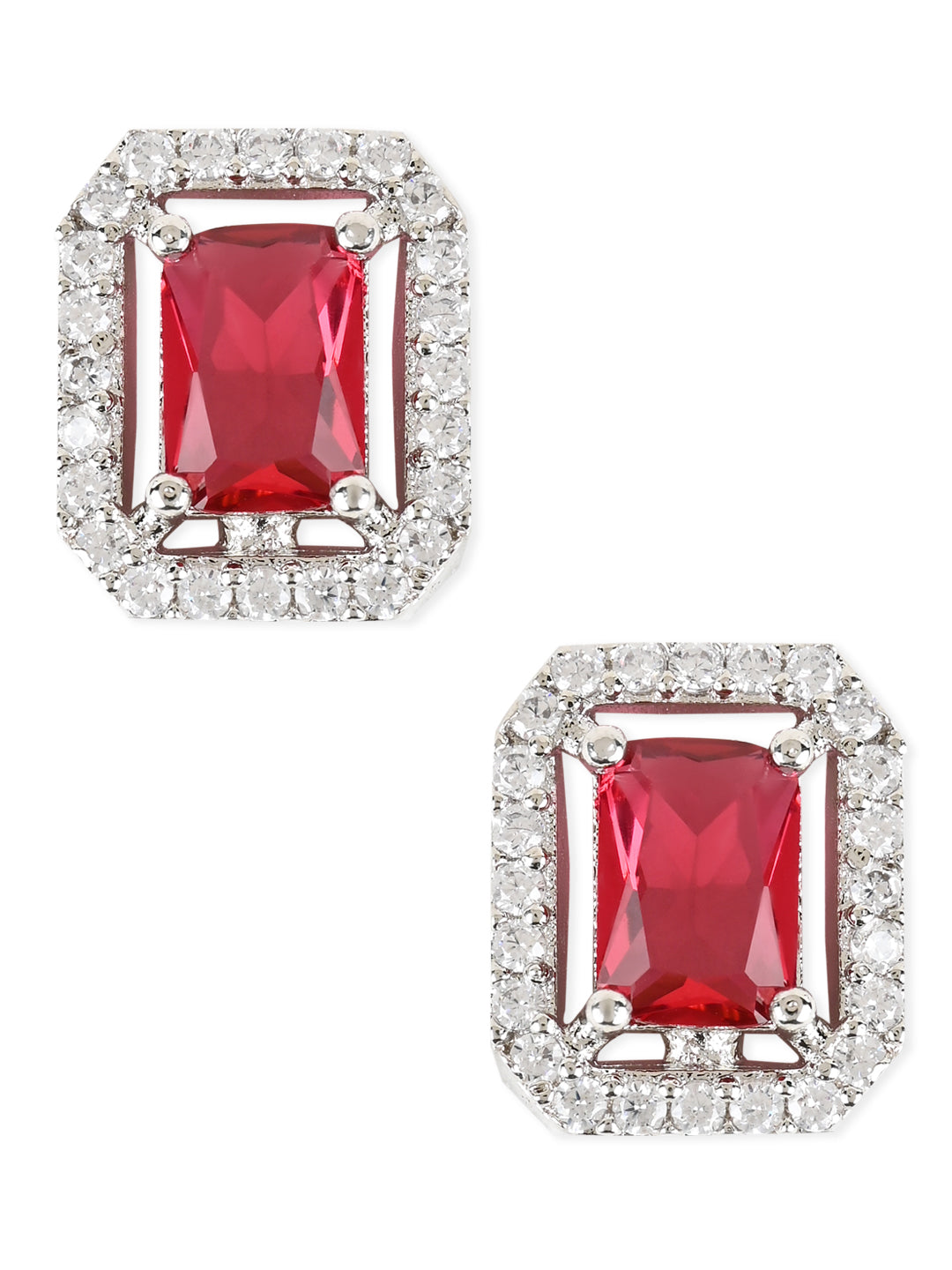 Women's Valentine'S Special 18K Silver Plated Red Cz & American Diamond Beautiful Studs Earrings  (E3066Zr)