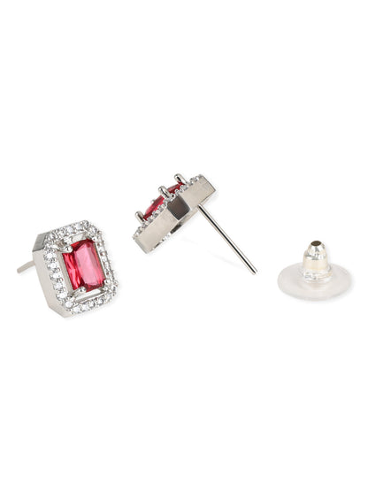 Women's Valentine'S Special 18K Silver Plated Red Cz & American Diamond Beautiful Studs Earrings  (E3066Zr)