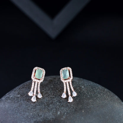 Women's Valentine'S Special 18K Rose Gold Plated Mint Cz & American Diamond Beautiful Studs Earrings (E3067Min)