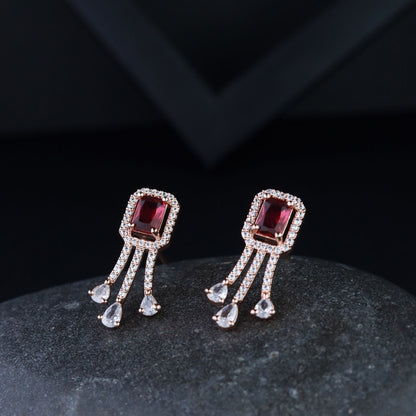 Women's Valentine'S Special 18K Rose Gold Plated Red Cz & American Diamond Beautiful Studs Earrings (E3067R)