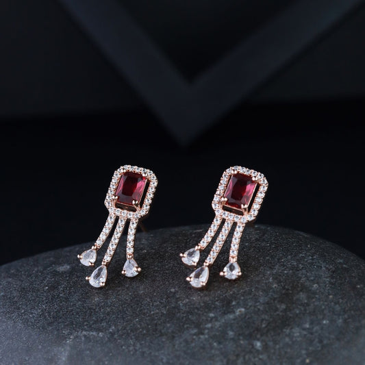 Women's Valentine'S Special 18K Rose Gold Plated Red Cz & American Diamond Beautiful Studs Earrings (E3067R)