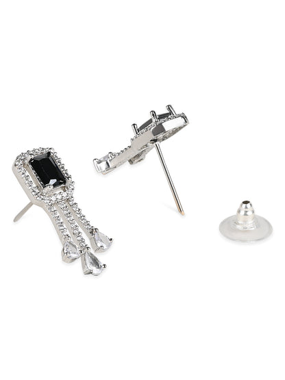 Women's Valentine'S Special 18K Rose Gold Plated Black Cz & American Diamond Beautiful Studs Earrings (E3067Zb)