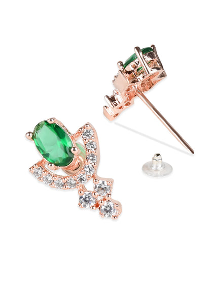 Women's Valentine'S Special 18K Rose Gold Plated Green Cz & American Diamond Beautiful Studs Earrings (E3068G)