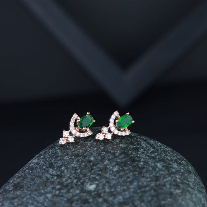 Women's Valentine'S Special 18K Rose Gold Plated Green Cz & American Diamond Beautiful Studs Earrings (E3068G)