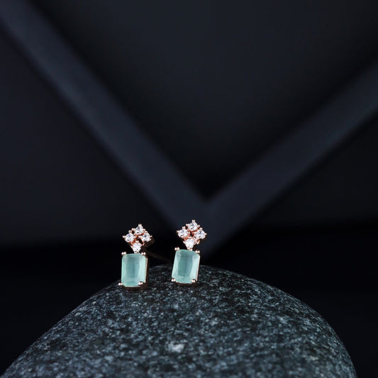 Women's Valentine'S Special 18K Rose Gold Plated Mint Cz & American Diamond Beautiful Studs Earrings (E3069Min)