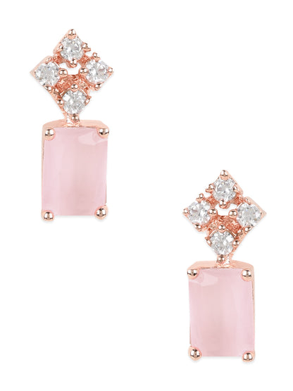 Women's Valentine'S Special 18K Rose Gold Plated Pink Cz & American Diamond Beautiful Studs Earrings (E3069Pi)
