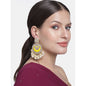 Women's 18K Gold Plated Intricately Designed Traditional Meenakari Chandbali Earrings Glided With Kundans & Pearls (E306Y)