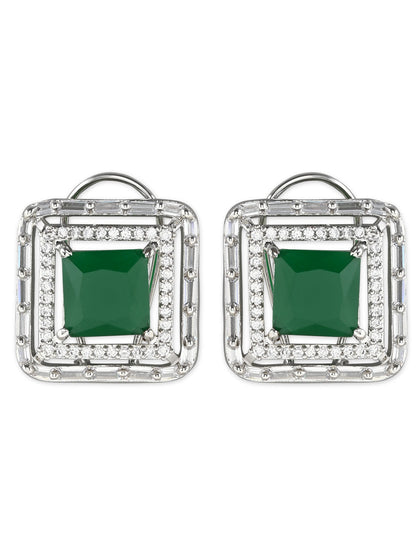 Women's Silver Plated Glittering Crystal Ad Stone Studs Earrings (E3071Zg)