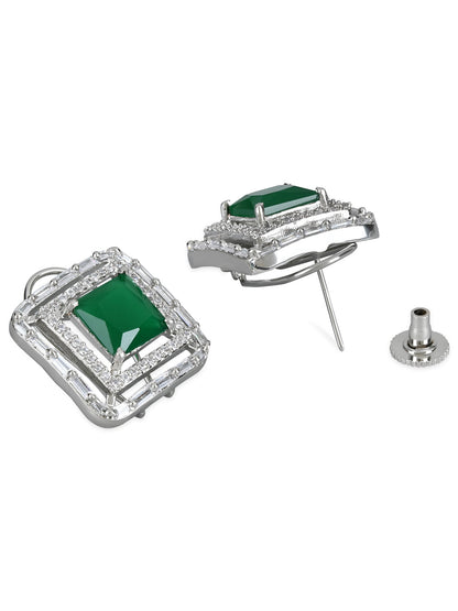 Women's Silver Plated Glittering Crystal Ad Stone Studs Earrings (E3071Zg)