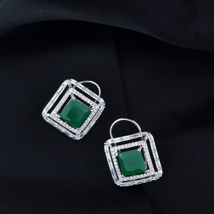 Women's Silver Plated Glittering Crystal Ad Stone Studs Earrings (E3071Zg)