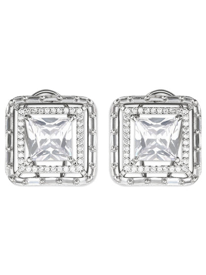 Women's Silver Plated Glittering Crystal Ad Stone Studs Earrings (E3071Zg)