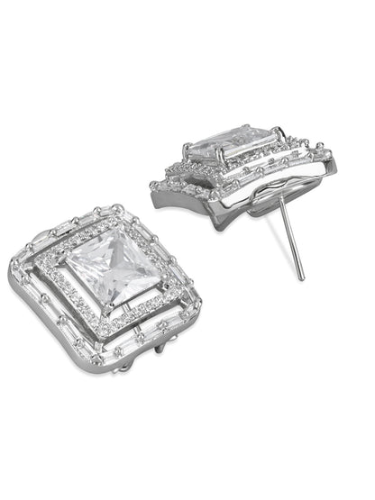 Women's Silver Plated Glittering Crystal Ad Stone Studs Earrings (E3071Zg)
