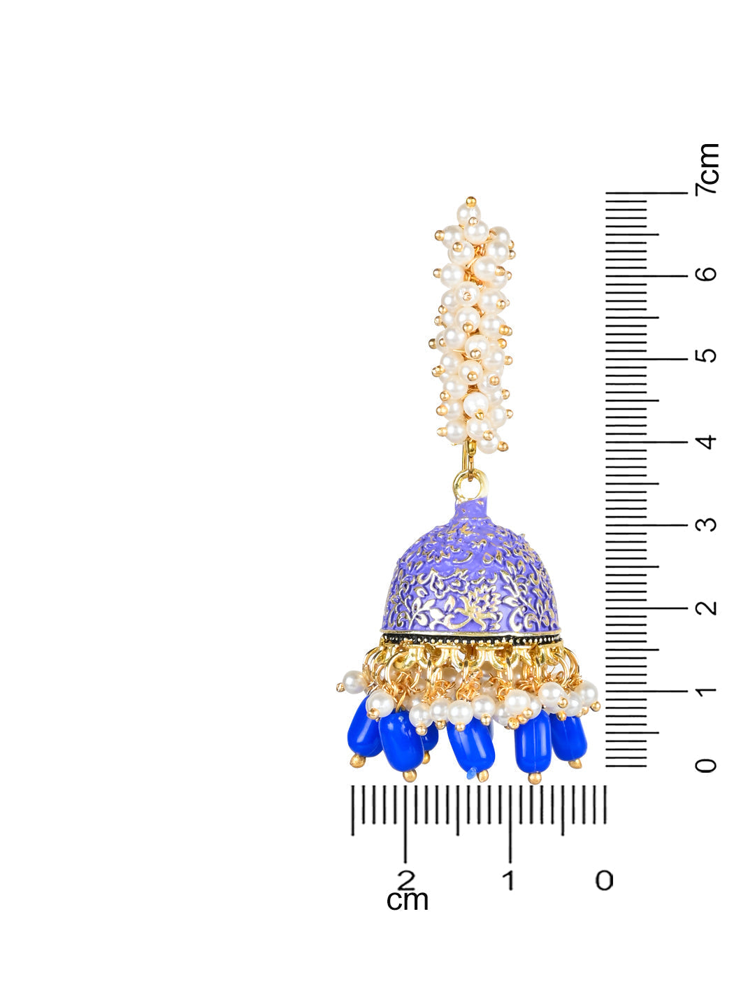 Women's Gold Plated Traditional Meenakari Handcrafted Blue Pearl Jhumki Earrings (E3072Bl)