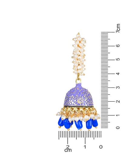 Women's Gold Plated Traditional Meenakari Handcrafted Blue Pearl Jhumki Earrings (E3072Bl)