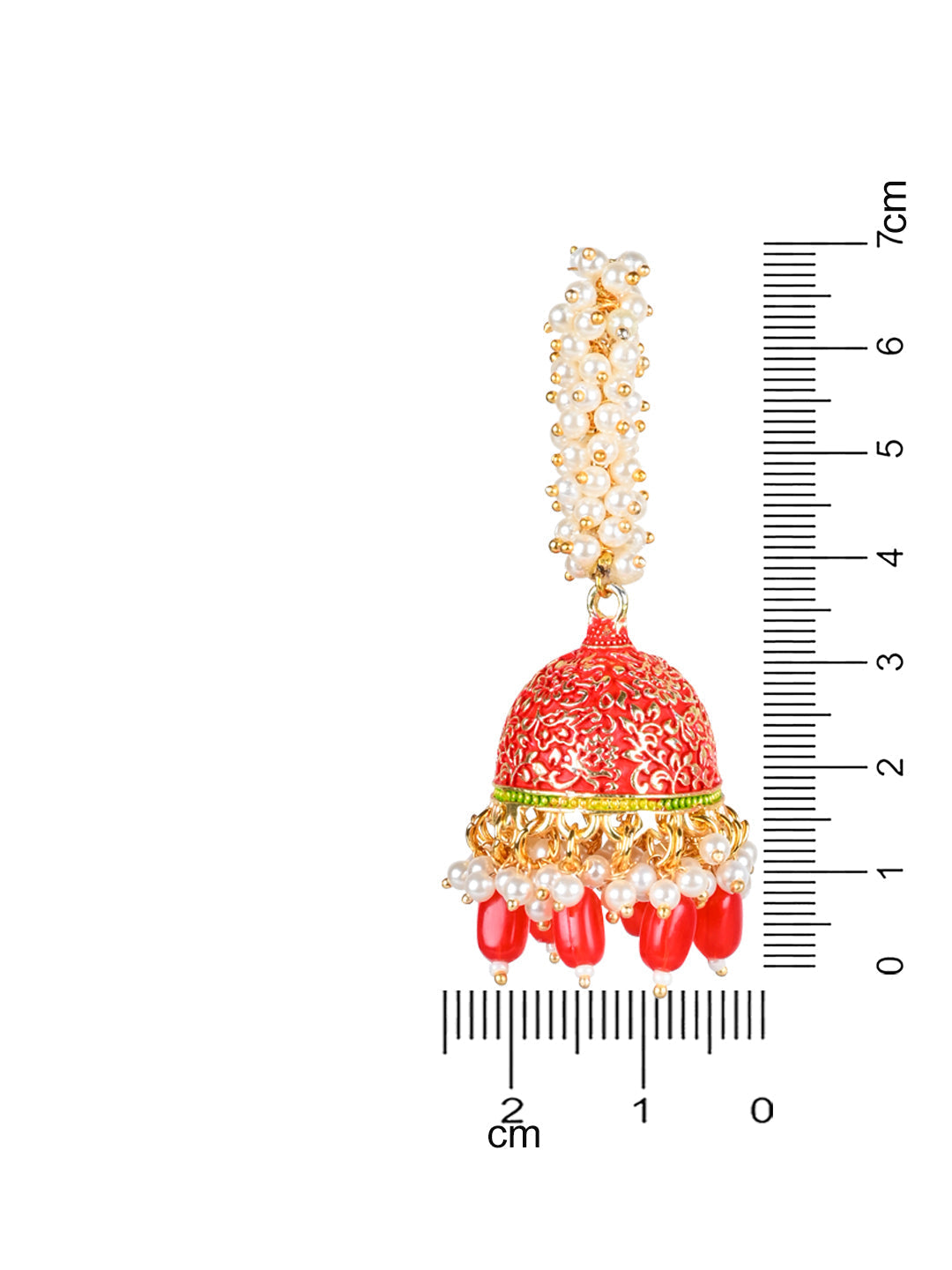 Women's Gold Plated Traditional Meenakari Handcrafted Red Pearl Jhumki Earrings (E3072R)