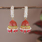 Women's Gold Plated Traditional Meenakari Handcrafted Red Pearl Jhumki Earrings (E3072R)
