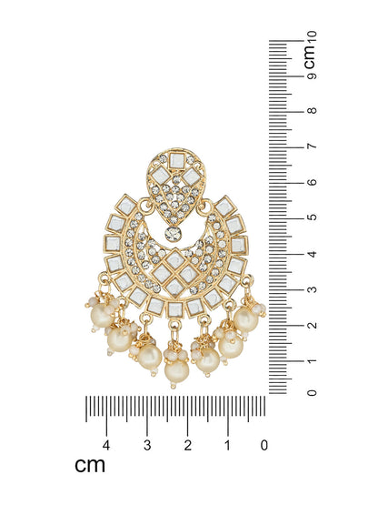 Women's 18K Gold Plated Intricately Designed Traditional Chandbali Earrings Glided With Kundans & Pearls (E3077W)