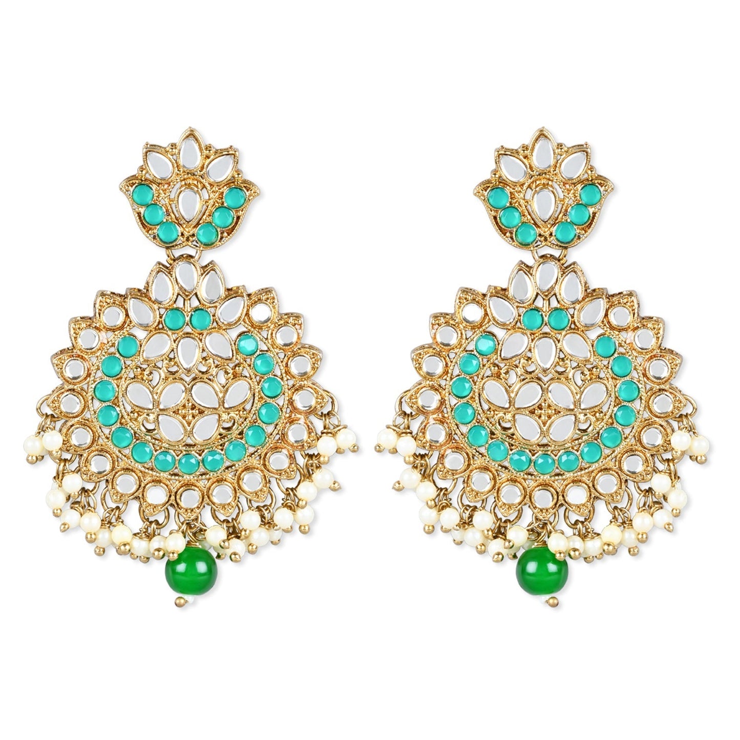 Women's 18K Gold Plated Traditional Kundan & Stone Studded Chandbali Earrings (E3078G)