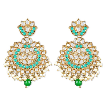 Women's 18K Gold Plated Traditional Kundan & Stone Studded Chandbali Earrings (E3078G)