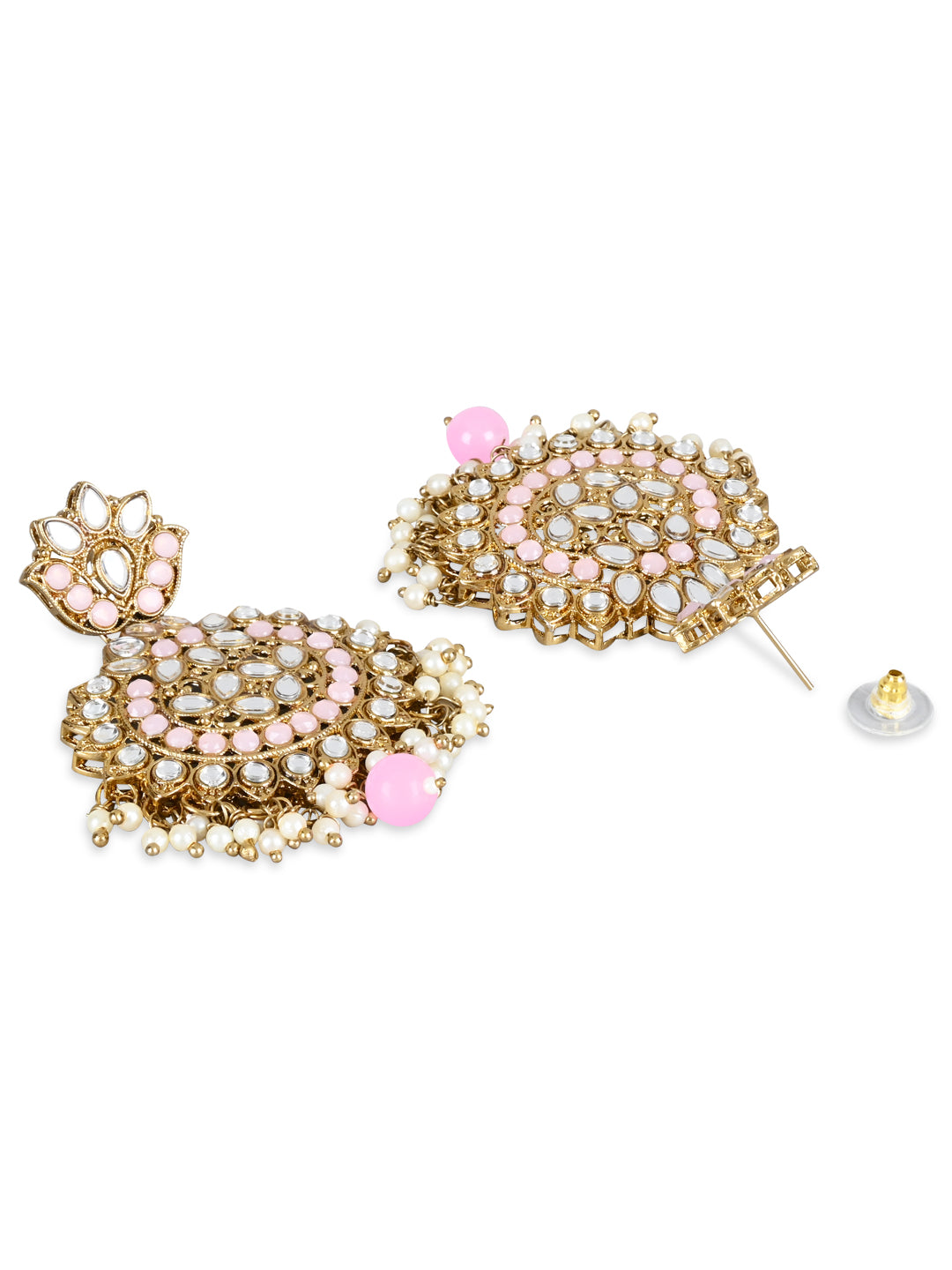 Women's 18K Gold Plated Traditional Kundan & Stone Studded Chandbali Earrings (E3078Pi)
