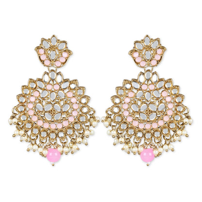 Women's 18K Gold Plated Traditional Kundan & Stone Studded Chandbali Earrings (E3078Pi)