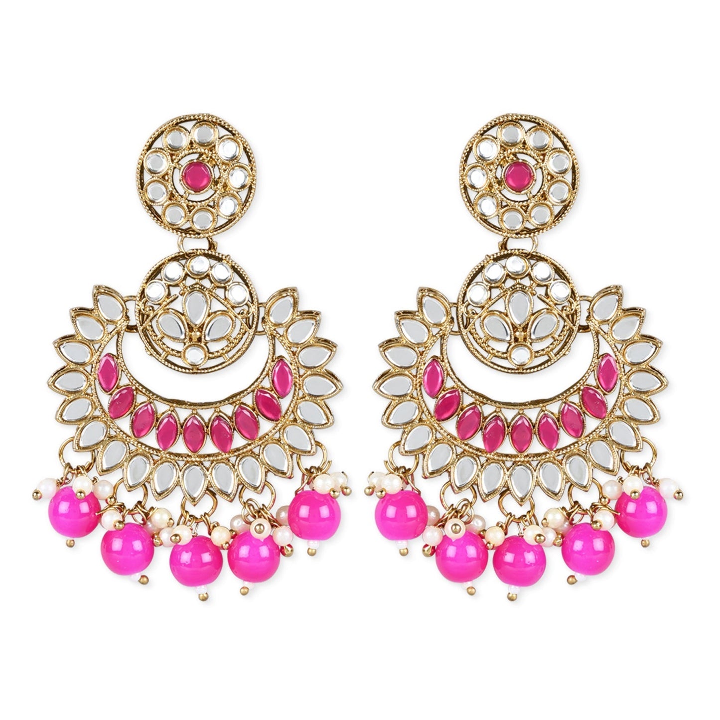 Women's 18K Gold Plated Traditional Kundan & Stone Studded Chandbali Earrings (E3079Q)
