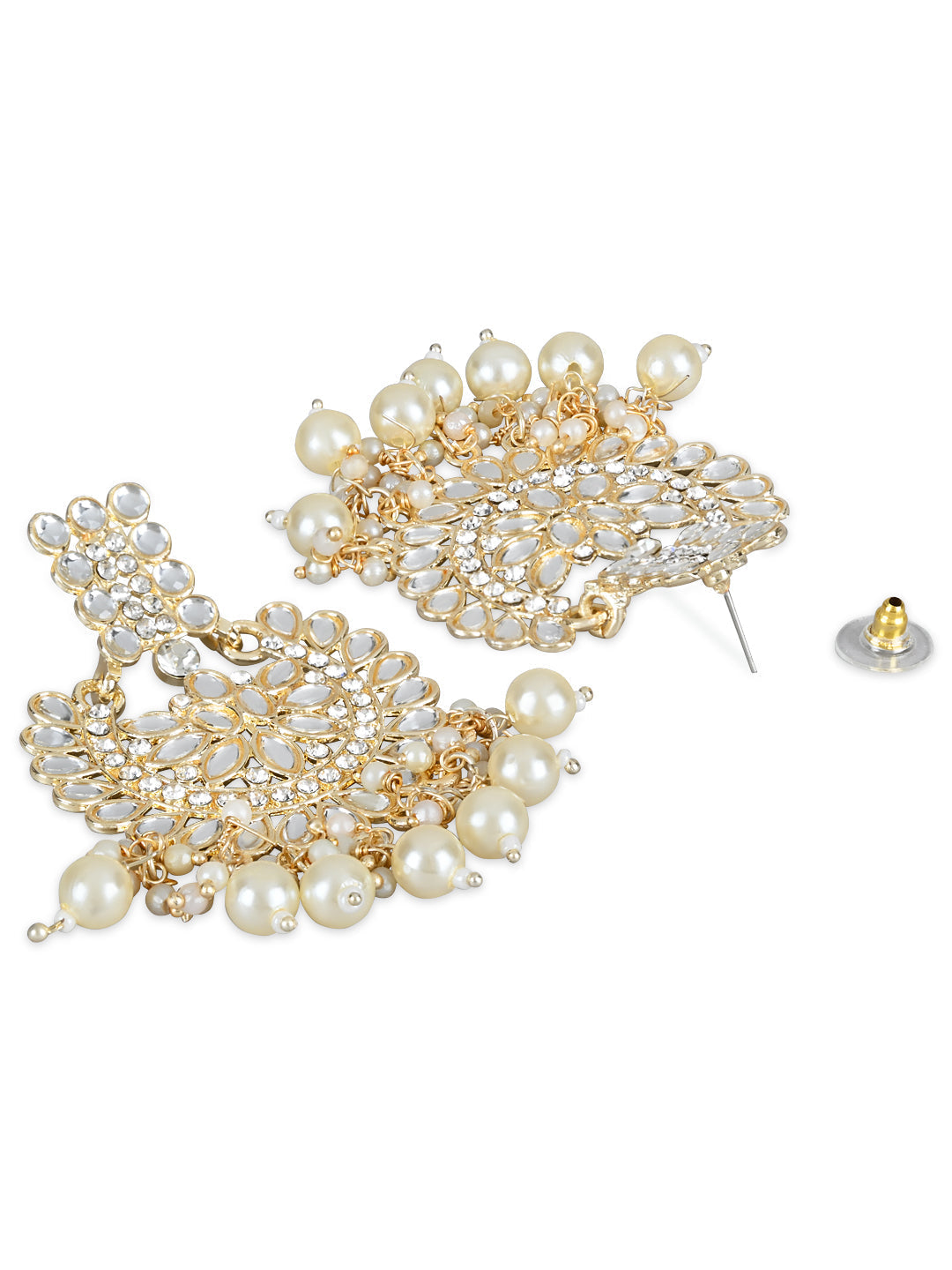 Women's 18K Gold Plated Intricately Designed Traditional Chandbali Earrings Glided With Kundans & Pearls (E3081W)