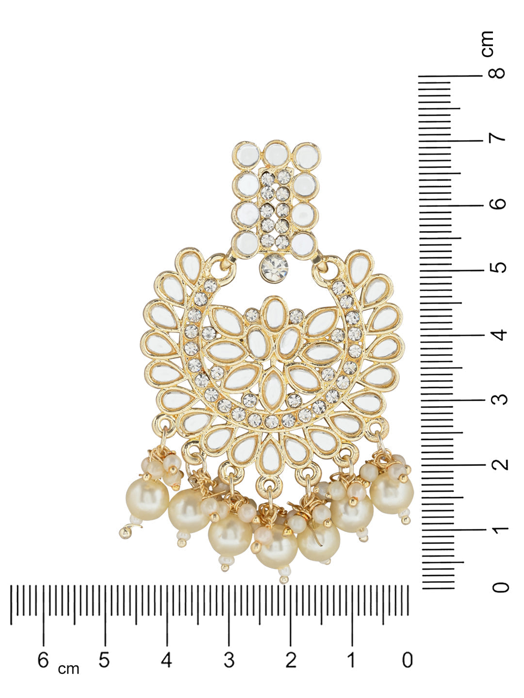 Women's 18K Gold Plated Intricately Designed Traditional Chandbali Earrings Glided With Kundans & Pearls (E3081W)